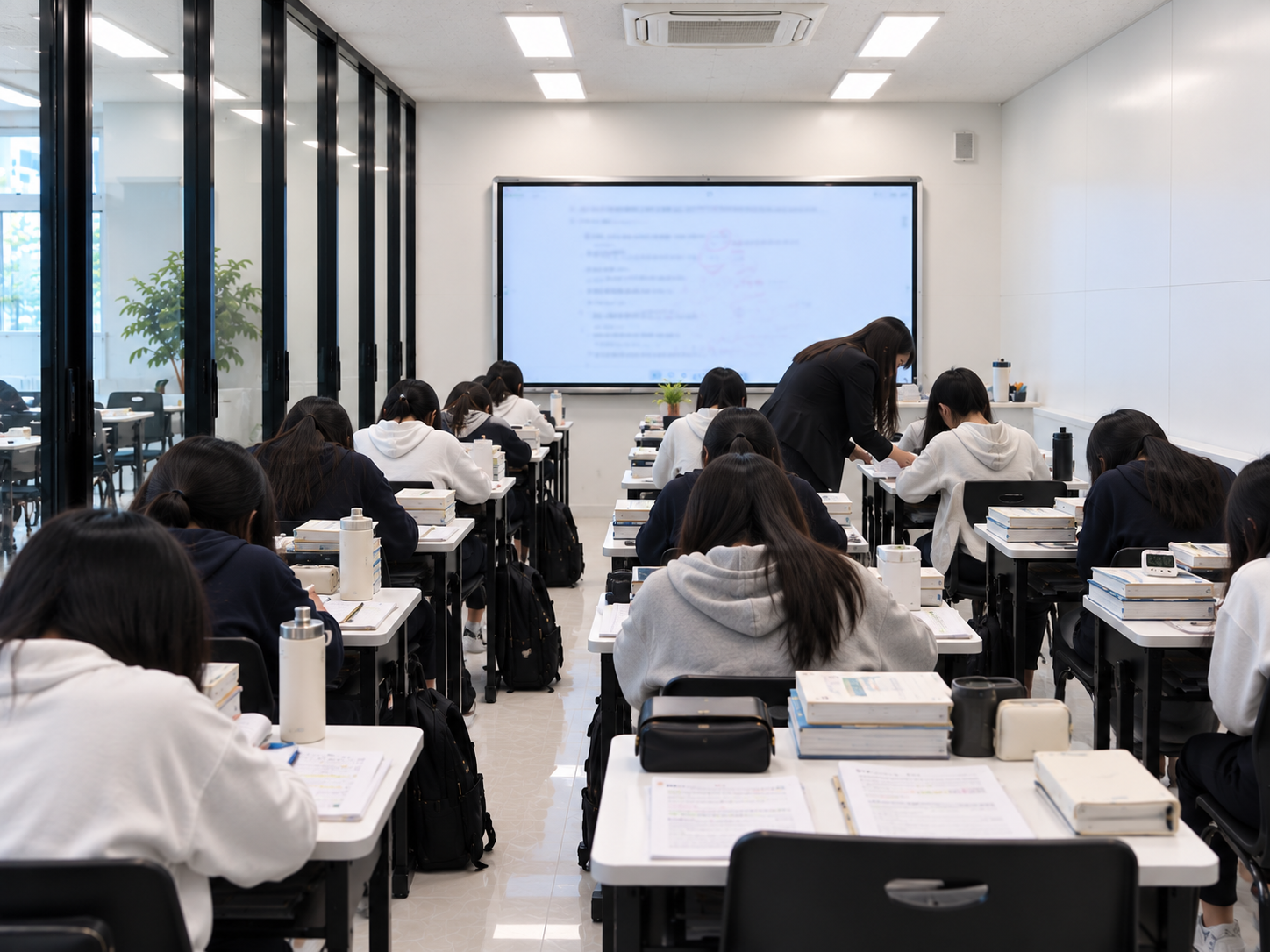 백은숙영어전문학원 전자칠판이 있는 학습 공간
